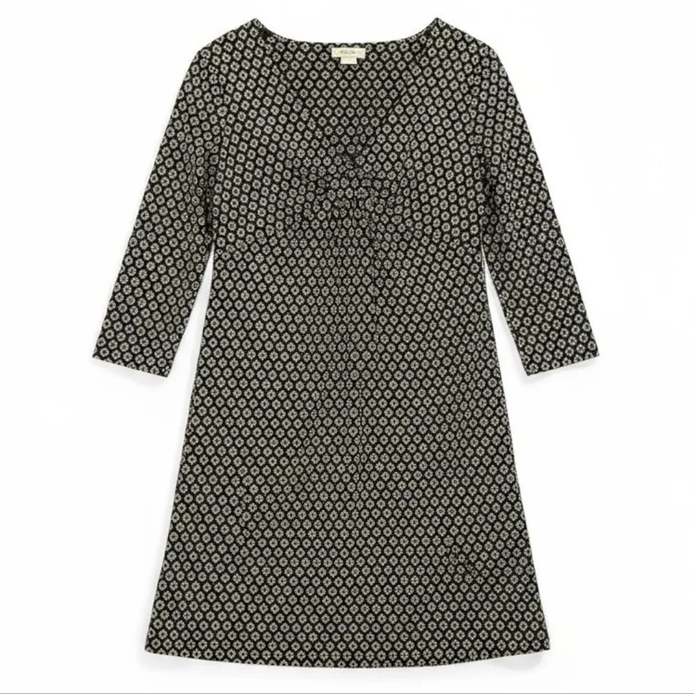 VTG MICHAEL KORS Y2K Retro Mod Floral Black Dress Cinched Bust V-Neck Women's 10